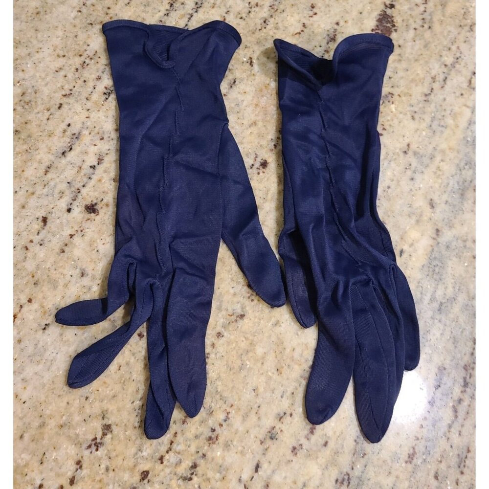 Vintage Size S/M 6.5 Blue Rayon Formal 9.5" Gloves Stitching Detail